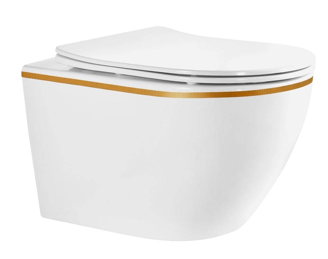Подвесной унитаз Roxen Antares Tornado Long Gold Brush 530205-01GB-L Rimless Soft Close